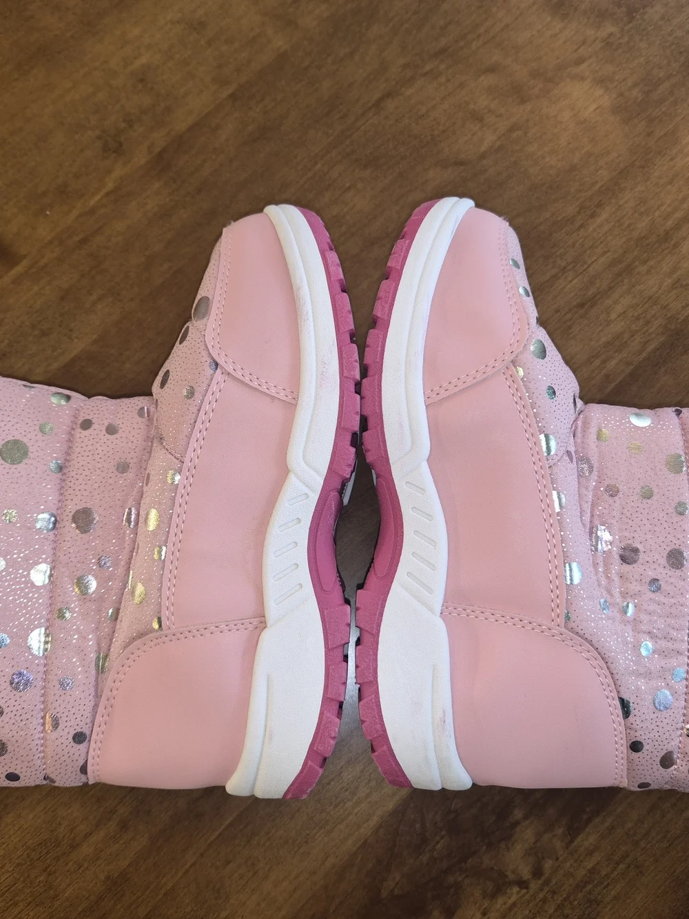 Girls' Pink Dot-Accent Winter Boots with Metallic Polka Detail Sz 13